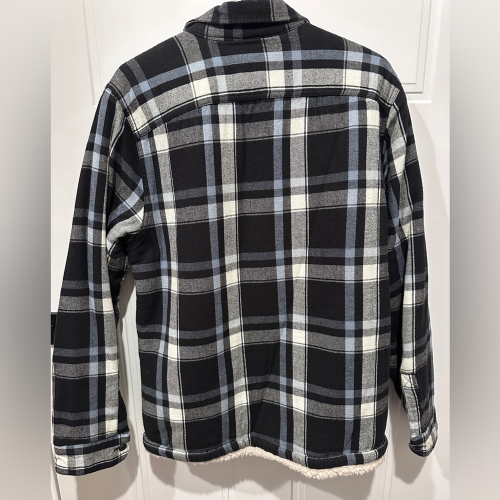 Hollister Black/White/Blue Plaid Fleece Lined Shirt Jacket - Picture 4 of 4